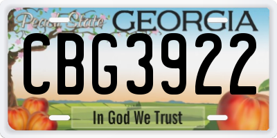 GA license plate CBG3922