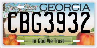 GA license plate CBG3932