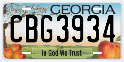 GA license plate CBG3934