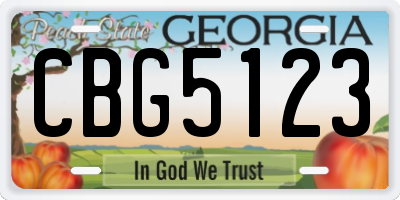 GA license plate CBG5123