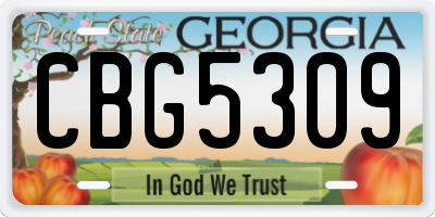 GA license plate CBG5309