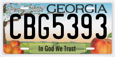 GA license plate CBG5393