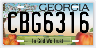 GA license plate CBG6316