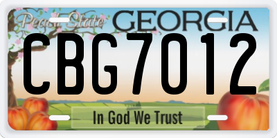 GA license plate CBG7012