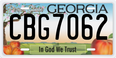 GA license plate CBG7062