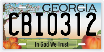 GA license plate CBI0312
