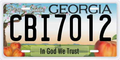 GA license plate CBI7012
