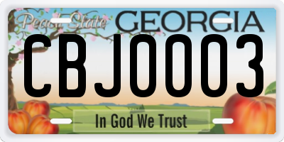 GA license plate CBJ0003