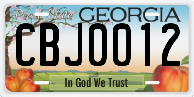 GA license plate CBJ0012