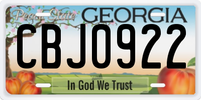 GA license plate CBJ0922