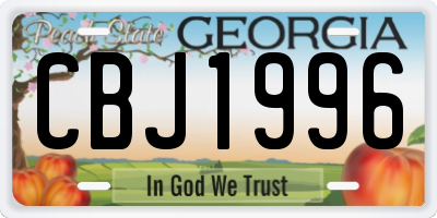 GA license plate CBJ1996