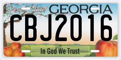 GA license plate CBJ2016
