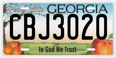 GA license plate CBJ3020