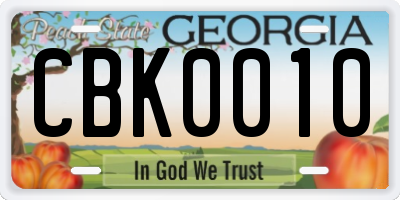GA license plate CBK0010