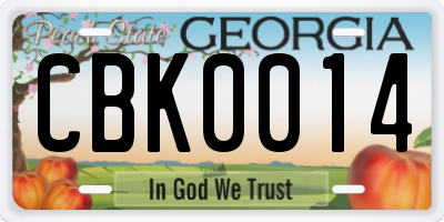 GA license plate CBK0014