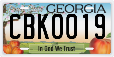 GA license plate CBK0019