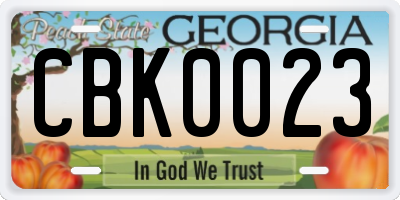 GA license plate CBK0023