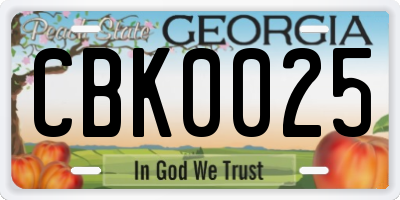 GA license plate CBK0025