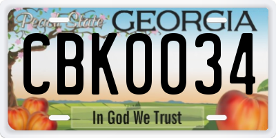 GA license plate CBK0034