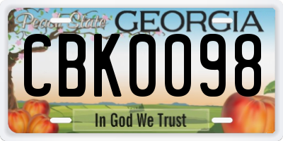 GA license plate CBK0098