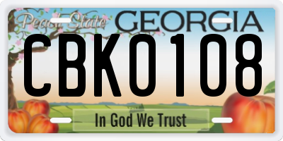 GA license plate CBK0108