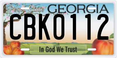 GA license plate CBK0112