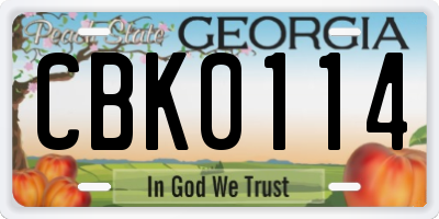GA license plate CBK0114