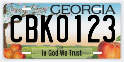 GA license plate CBK0123