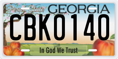 GA license plate CBK0140