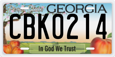 GA license plate CBK0214