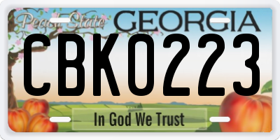 GA license plate CBK0223