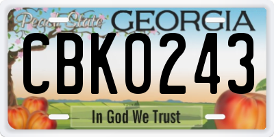 GA license plate CBK0243