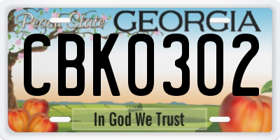 GA license plate CBK0302