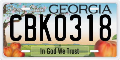 GA license plate CBK0318