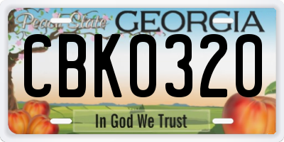GA license plate CBK0320