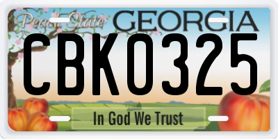 GA license plate CBK0325