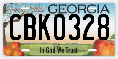 GA license plate CBK0328