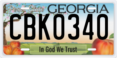 GA license plate CBK0340