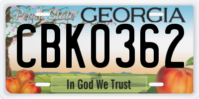 GA license plate CBK0362