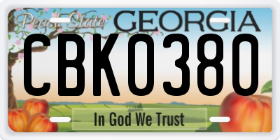 GA license plate CBK0380