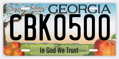GA license plate CBK0500