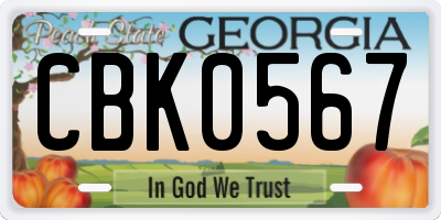 GA license plate CBK0567