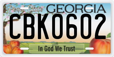 GA license plate CBK0602