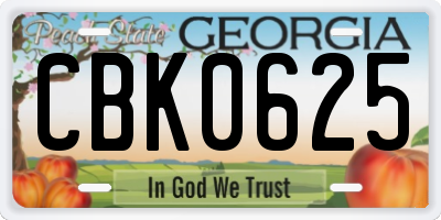 GA license plate CBK0625
