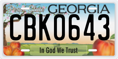 GA license plate CBK0643