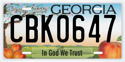 GA license plate CBK0647