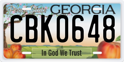 GA license plate CBK0648