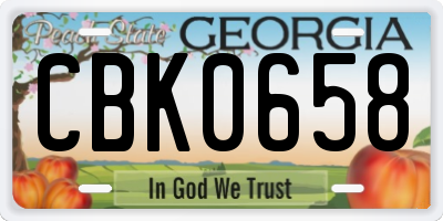 GA license plate CBK0658