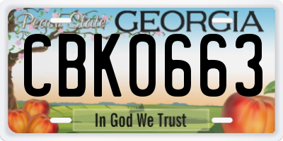 GA license plate CBK0663