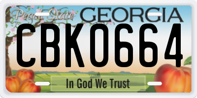 GA license plate CBK0664